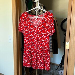 Forever 21 red button up dress Large